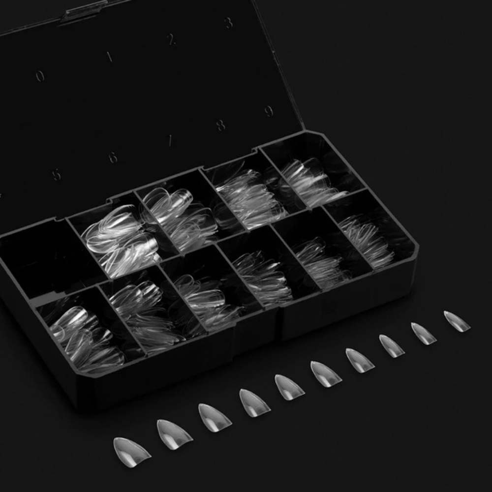 Apres nail extension stilletto natural medium and natural coffin medium